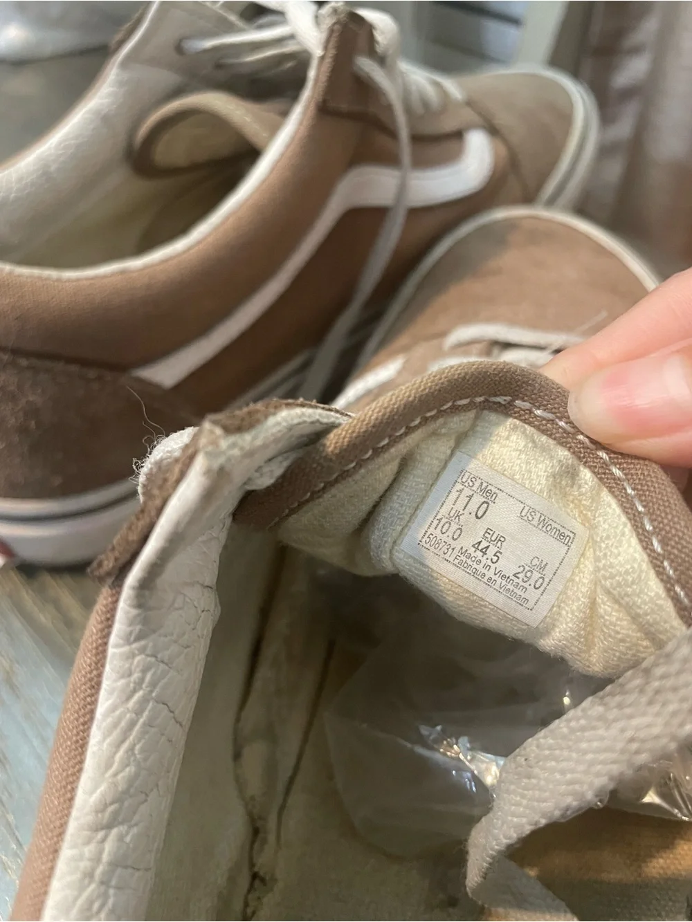 Vans Suede Low-Top Sneakers in Light Brown tan with White Stripe